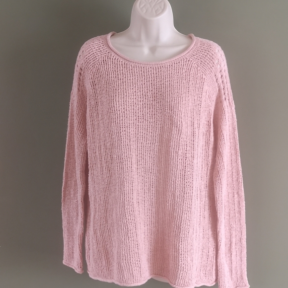 Mittoshop Pink Loose Knit Cotton Rolled Hem Long Sleeve Sweater Sz M Boutique - Picture 1 of 15